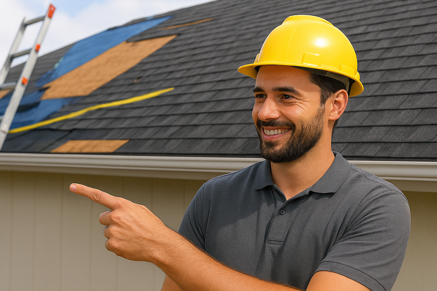 Roofing technician inspecting hail damaged roof in Colorado
